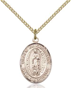 Senora de Guadalupe Medal<br/>8206 Spanish, Oval, Gold Filled