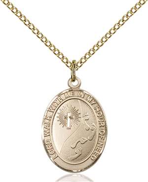 Footprints / Cross Medal<br/>8237 Oval, Gold Filled