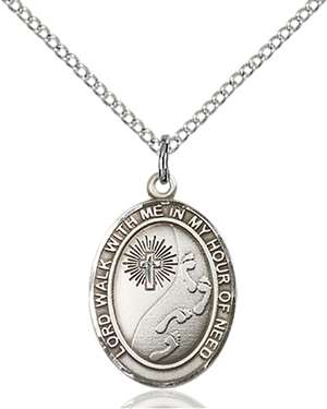 Footprints / Cross Medal<br/>8237 Oval, Sterling Silver