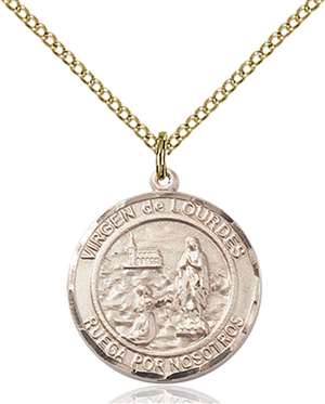 Virgen de Lourdes Medal<br/>8288 Spanish, Round, Gold Filled