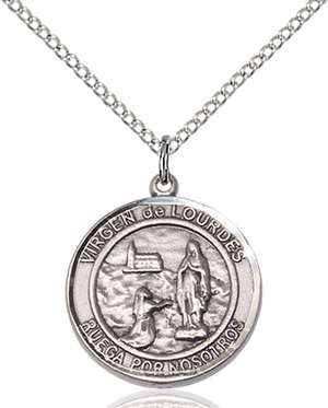 Virgen de Lourdes Medal<br/>8288 Spanish, Round, Sterling Silver