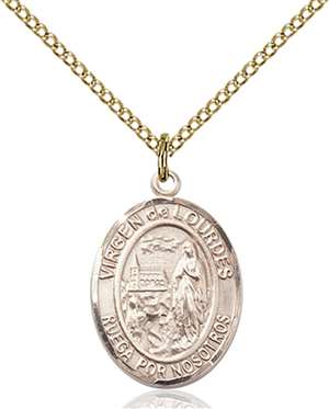 Virgen del Lourdes Medal<br/>8288 Spanish, Oval, Gold Filled