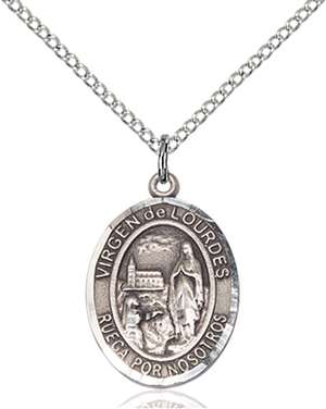 Virgen del Lourdes Medal<br/>8288 Spanish, Oval, Sterling Silver