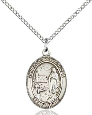 Our Lady of Lourdes Medal<br/>8288 Oval, Sterling Silver