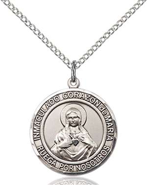 Corazon Inmaculado De Maria Medal<br/>8337 Spanish, Round, Sterling Silver