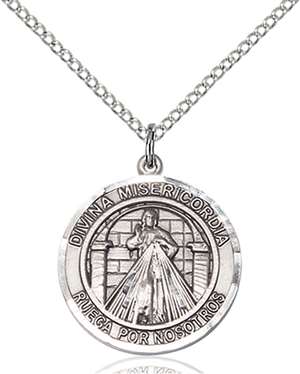 Divina Misericordia Medal<br/>8366 Spanish, Round, Sterling Silver