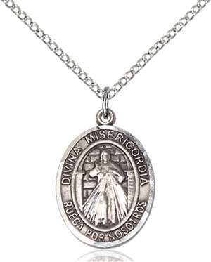 Divina Misericordia Medal<br/>8366 Spanish, Oval, Sterling Silver
