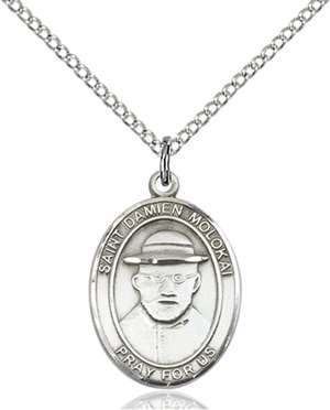 St. Damien of Molokai Medal<br/>8412 Oval, Sterling Silver