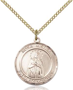 Our Lady ROSA MYSTICA Medal<br/>8413 Spanish, Round, Gold Filled