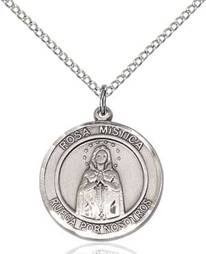 Our Lady ROSA MYSTICA Medal<br/>8413 Spanish, Round, Sterling Silver