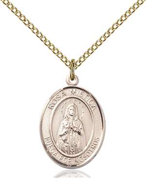 Our Lady ROSA MYSTICA Medal<br/>8413 Spanish, Oval, Gold Filled