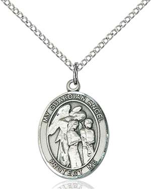 Guardian Angel w/Children Medal<br/>8439 Oval, Sterling Silver
