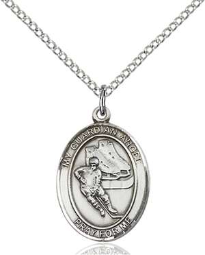 Guardian Angel/Hockey Medal<br/>8704 Oval, Sterling Silver
