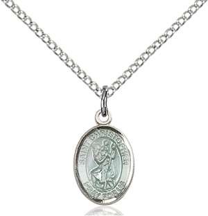 St. Christopher Blue Epoxy Medal<br/>9022 Oval, Sterling Silver