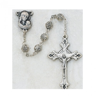 5MM SILVER ROSEBUD ROSARY