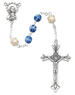 6MM BLUE & PEARL CAPPED ROSARY