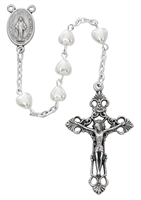6X6MM WHITE PEARL HEART ROSARY