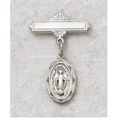 Sterling Silver Oval Miraculous Medal Baby Pin