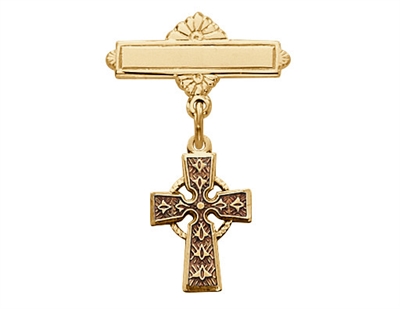 GOLD/STERLING SILVER CELTIC CROSS BABY PIN