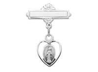 Sterling Silver Miraculous Medal Rhodium Finish Baby Pin