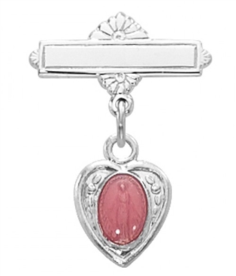 Sterling Silver Pink Miraculous Medal Baby Pin/T