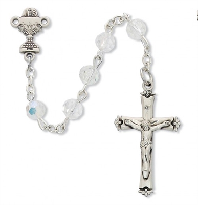 STERLING SILVER 6MM CRYSTAL COMMUNION ROSARY