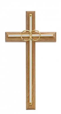 8" OAK W/ WHITE WEDDING CROSS