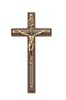 8" WALNUT CRUCIFIX BLACK/GOLD OVERLAY