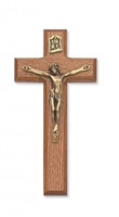 7" STAINED WALNUT CRUCIFIX GOLD CORPUS