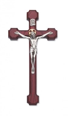 8" CHERRY STAIN CRUCIFIX SILVER