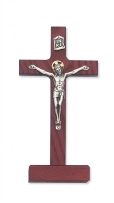 8" CHERRY STAIN STANDING CRUCIFIX