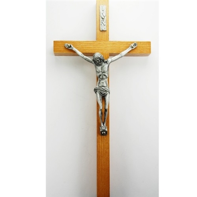 8" WALNUT CRUCIFIX SIL CORPUS