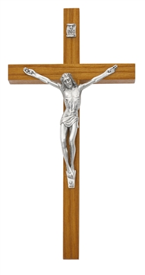 8" WALNUT CRUCIFIX SILVER CORPUS