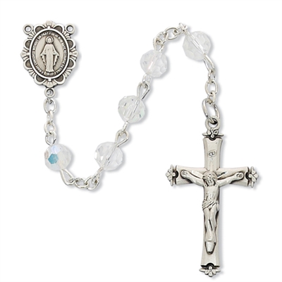 STERLING SILVER 6MM CRYSTAL ROSARY