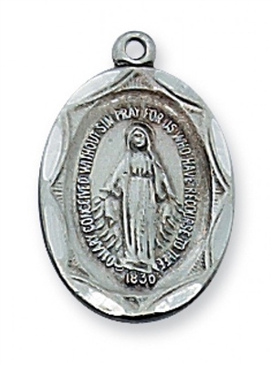 Antique Silver Miraculous Medal 18" Chain & Box