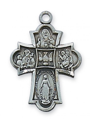 ANTIQUE SIL 4WAY MEDAL 18"CHAIN &B
