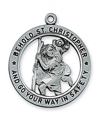 ANTIQUE SIL ST. CHRISTOPHER 24"" CHAIN & BOX