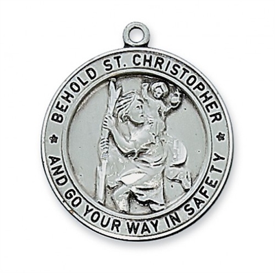 ANTIQUE SIL ST. CHRISTOPHER 24"" CHAIN & BOX