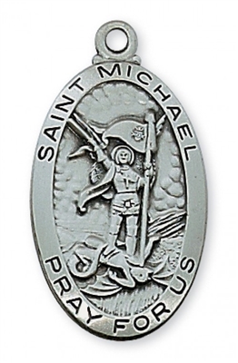 ANTIQUE SIL ST MICHAEL 24"CHAIN &B