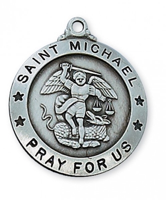 ANTIQUE SIL ST MICHAEL 24"CHAIN &B