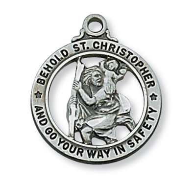 ANTIQUE SIL ST. CHRISTOPHER 20"" CHAIN & BOX