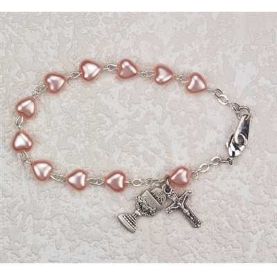 6 1/2" PINK HEART BRACELET