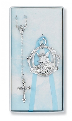 BLUE ROSARY & CRIB MEDAL