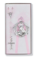 PINK ROSARY & CRIB MEDAL