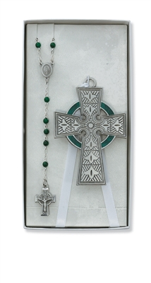 CELTIC CRIB CROSS & ROSARY SET