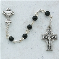 STERLING SILVER 5MM BLACK CELTIC COMMUNION ROSARY