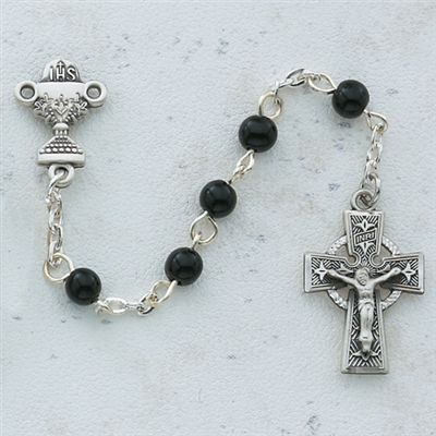 STERLING SILVER 5MM BLACK CELTIC COMMUNION ROSARY