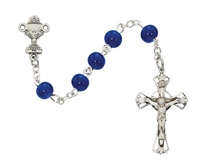 STERLING SILVER 5MM BLUE GLASS COMMUNION ROSARY