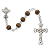 STERLING SILVER 6MM BROWN WOOD ROSARY
