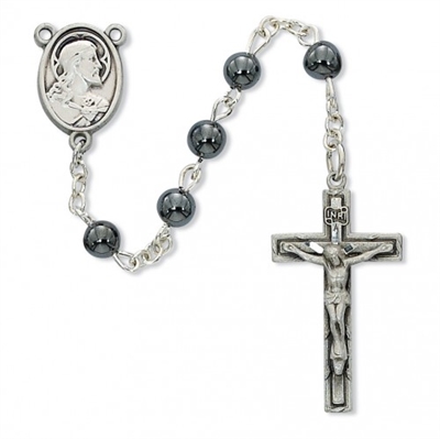 6MM HEMATITE SACRED HEART ROSARY